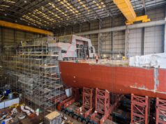 Stern block of HMS Glasgow ready to be joined to aft