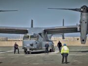 American MV-22 Osprey trains with RFA Mounts Bay
