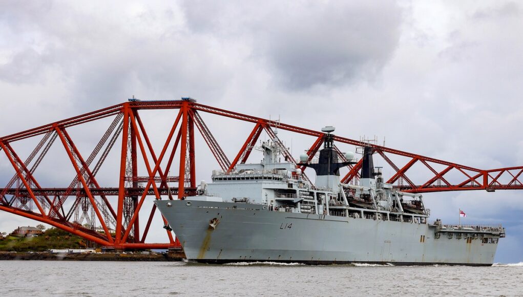 HMS ALBION ENTER HARBOUR IN SCOTLAND