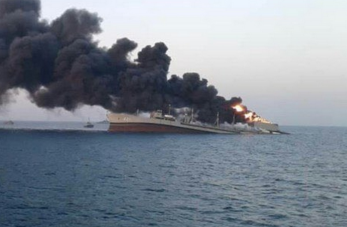 Iranian Navy’s largest vessel catches fire and sinks