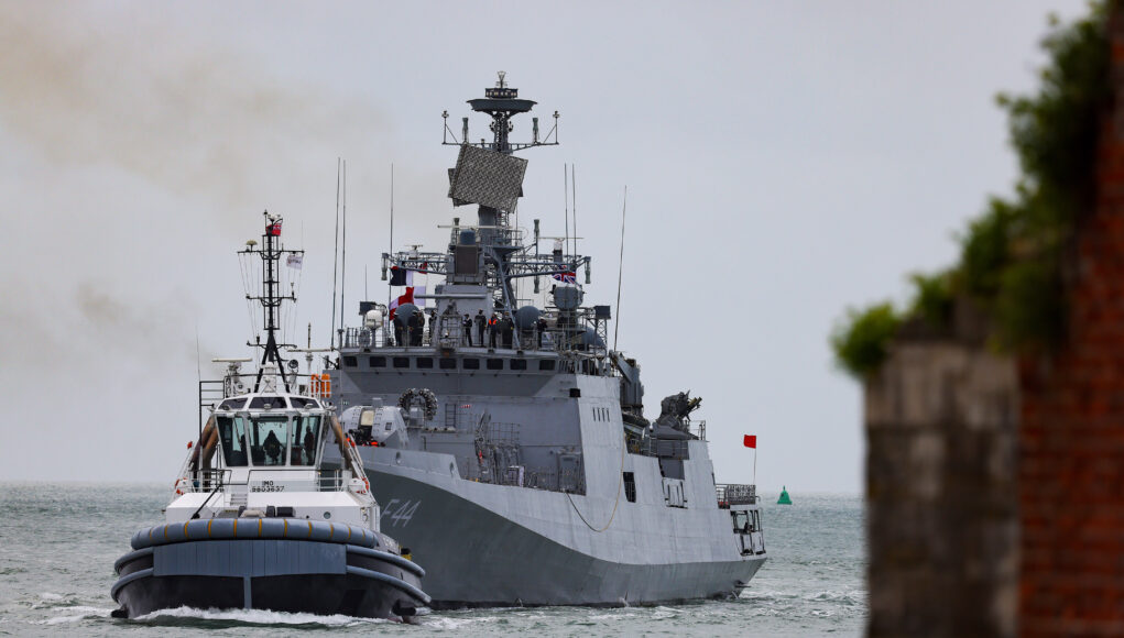 Super tug Tempest guides INS Tabar into Portsmouth Harbour