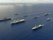British carrier sails with American and Japanese assault ships