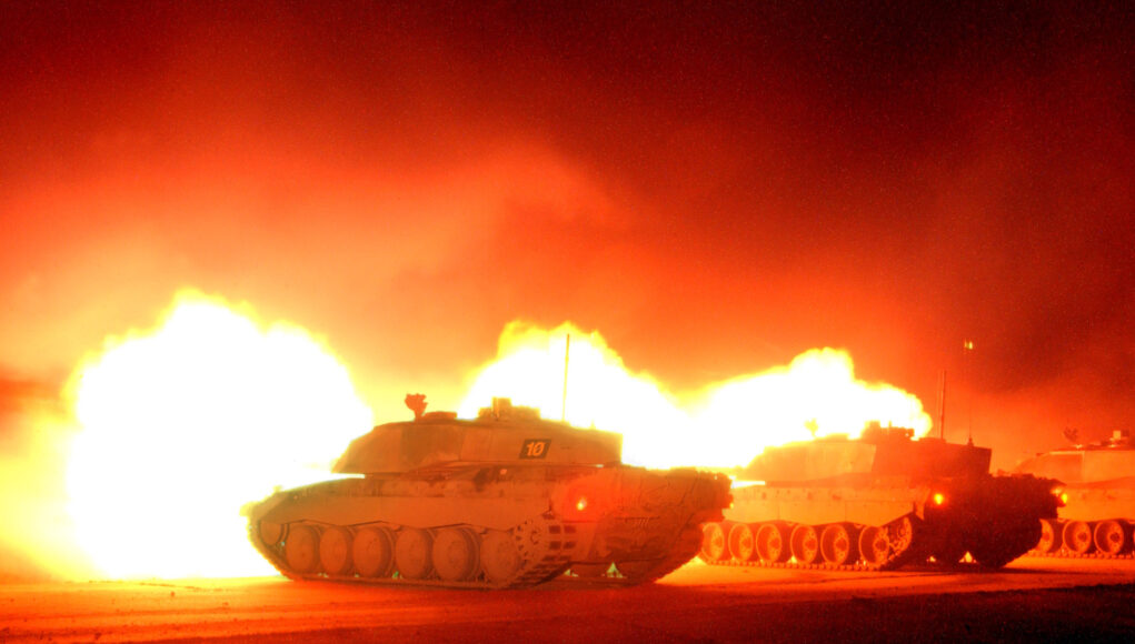 Challenger 2 Tanks in Night Firing Exercise