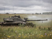Challenger tanks work out on Salisbury Plain
