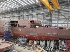 Frigate HMS Venturer flight deck structure near completion