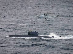 Merlin helicopter hunts down ‘enemy’ submarine