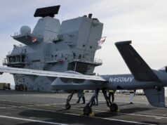 Large ‘Mojave’ drone flies from British aircraft carrier