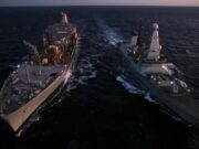 British warship shows battle-earned scorch marks