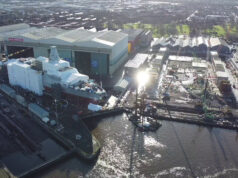 Drone shots show progress of new frigate in Glasgow