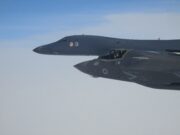 British jets and American bomber work together over North Sea