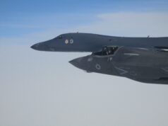British jets and American bomber work together over North Sea
