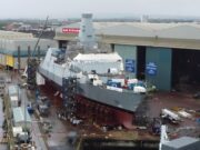 Drone shots show progress of HMS Cardiff before launch