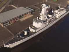 Drone shots show Dutch frigate in Scotland