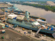 Drone shot shows new frigates side by side in Glasgow
