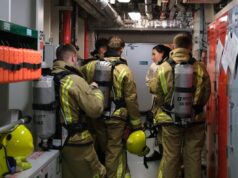 British aircraft carrier trains for emergencies at sea