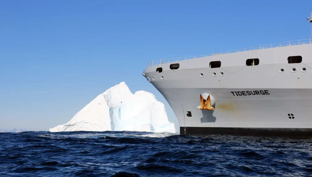 RFA Tidesurge negotiates the iceberg infested waters 1