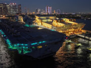 Drone shots show British carrier departing Singapore