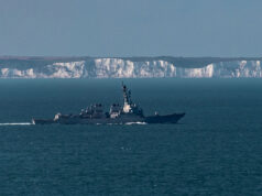 USS Winston S. Churchill pictured passing Dover White Cliffs