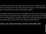 Search for missing RFA crew member ends off Donegal