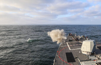 American warship fires five inch main gun off Morroco