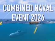 Banner for Combined Naval Event 2026 featuring a submarine and torpedoes in the ocean.