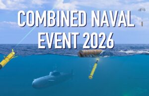 Banner for Combined Naval Event 2026 featuring a submarine and torpedoes in the ocean.