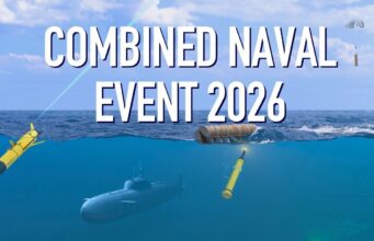Banner for Combined Naval Event 2026 featuring a submarine and torpedoes in the ocean.