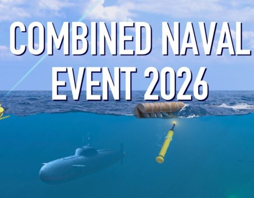Banner for Combined Naval Event 2026 featuring a submarine and torpedoes in the ocean.