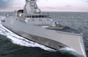 France beats UK in Sweden frigate contest Gray stealth destroyer sailing at sea, angular superstructure cutting through white water.