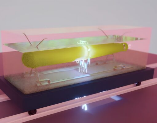 QinetiQ boosts UK mine-hunting drone testing at Portland Abstract yellow sculpture under a glass cover on a dark pedestal in a gallery.