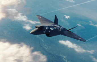 Rolls-Royce hits milestone for new British combat jet engine Stealth fighter jet in flight above clouds, viewed from above with blue sky and contrails in the background