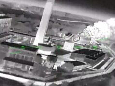 Night-vision aerial view of a rooftop building with smoke plume on the right and green HUD markers labeled 'FIRE POINT'.