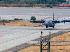 American C-130 lands on Ramstein taxiway