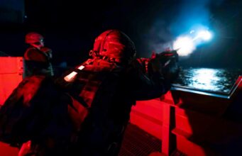 British aircraft carrier ‘opens fire’ at night